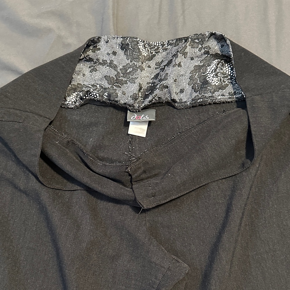 Dots Black Blouse with Shiny Lace Collar